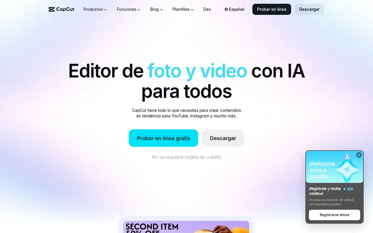 Captura de la web oficial de CapCut