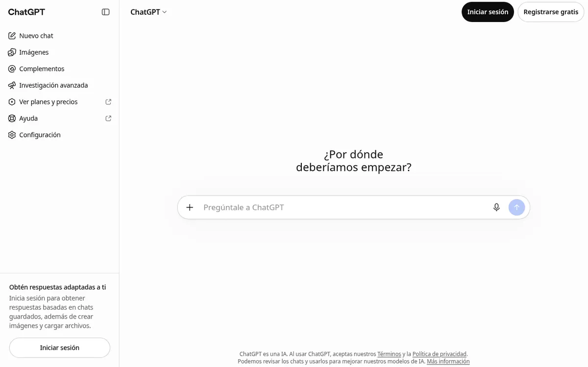 Captura de la web oficial de ChatGPT