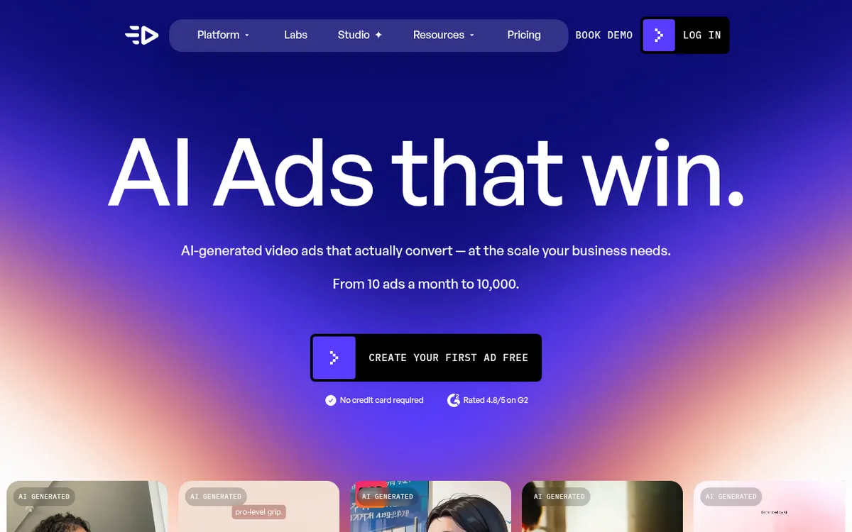 Captura de la web oficial de Creatify
