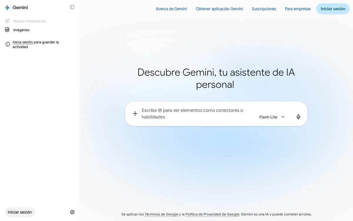 Captura de la web oficial de Gemini