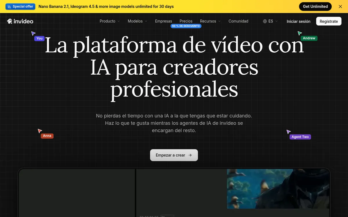 Captura de la web oficial de InVideo AI