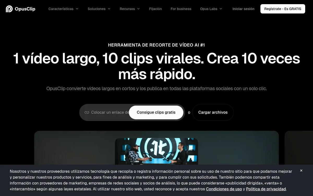 Captura de la web oficial de Opus Clip