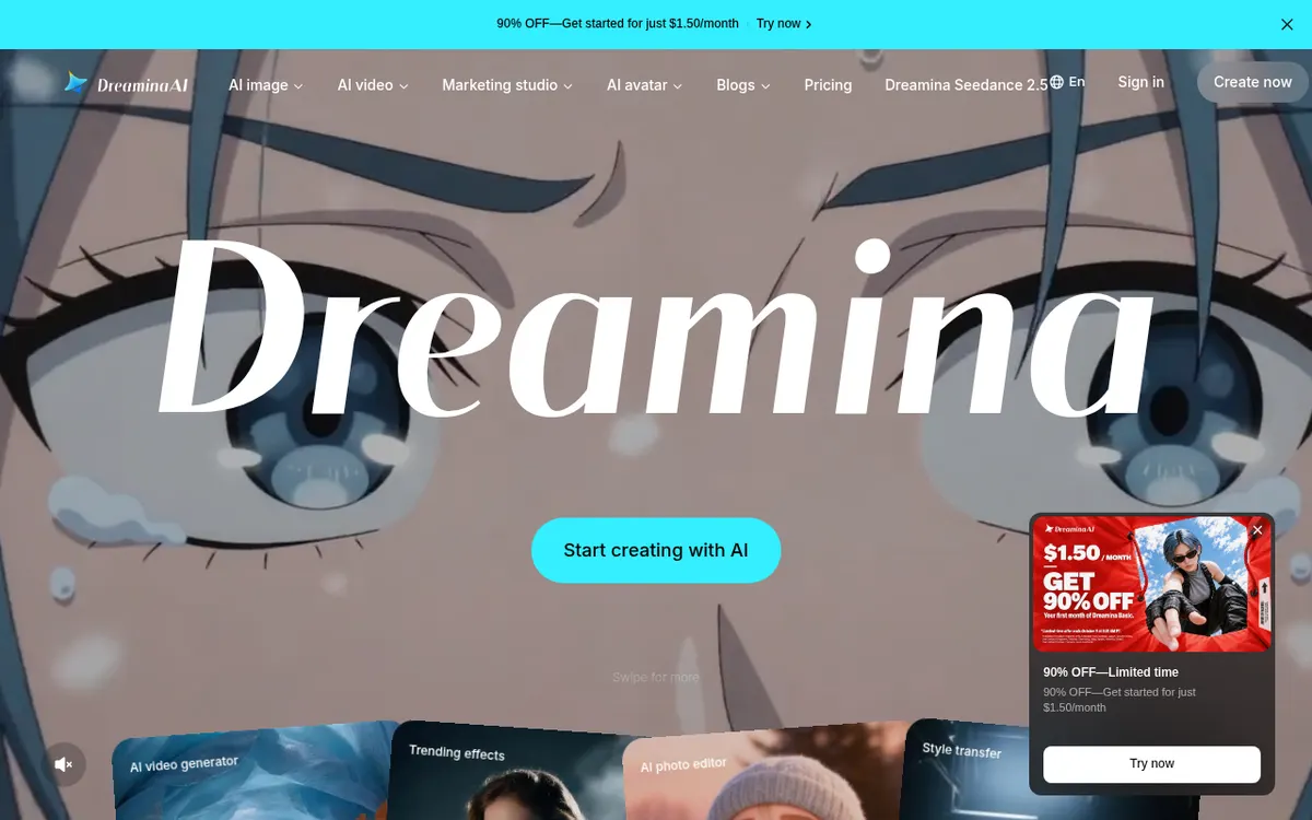 Captura de la web oficial de Seedance (Dreamina)