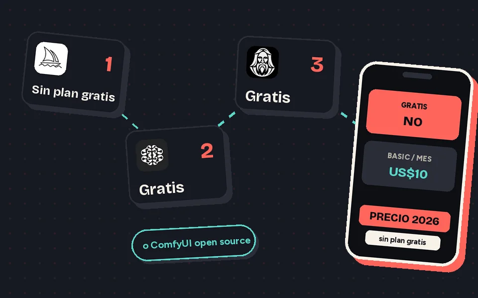 Flujo de logos: Midjourney, que no tiene plan gratis, y alternativas gratis como Ideogram, Leonardo y ComfyUI