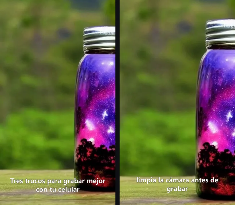 Dos fotogramas del video generado por MoneyPrinterTurbo en nuestra prueba, con subtítulos en español