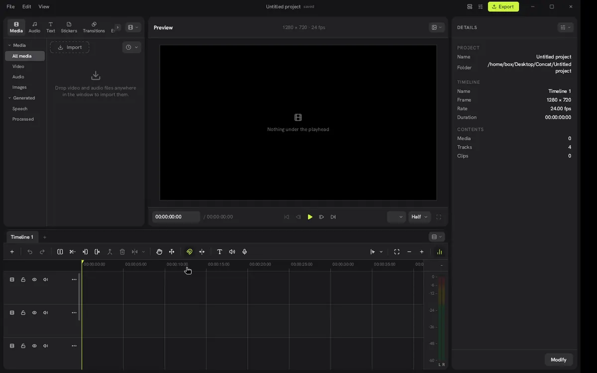 Captura 5 de nuestra prueba de Concat: El editor vacío.
